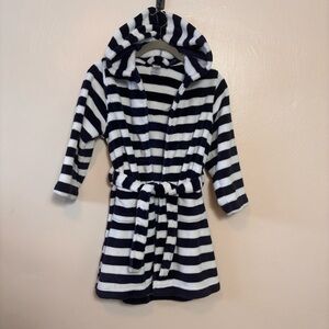 Tucker Tate Boys Kids Robe Hooded Belt Pockets Plush Stripe White Blue Size 5/6